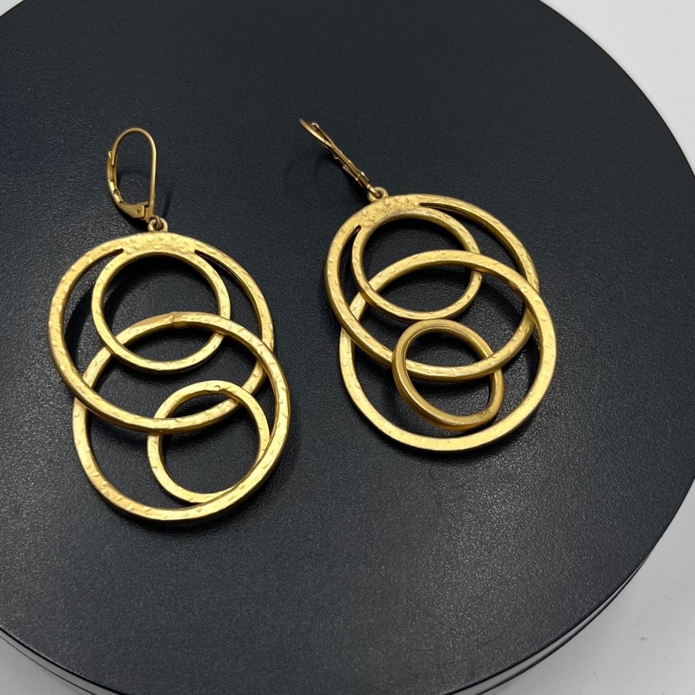 Kenneth Jay Lane KJL Brushed Gold Tone Multi Mobile Circle Dangle Earrings